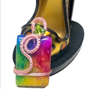 Rainbow solar quartz pendant -handmade ,multi colored -artisan